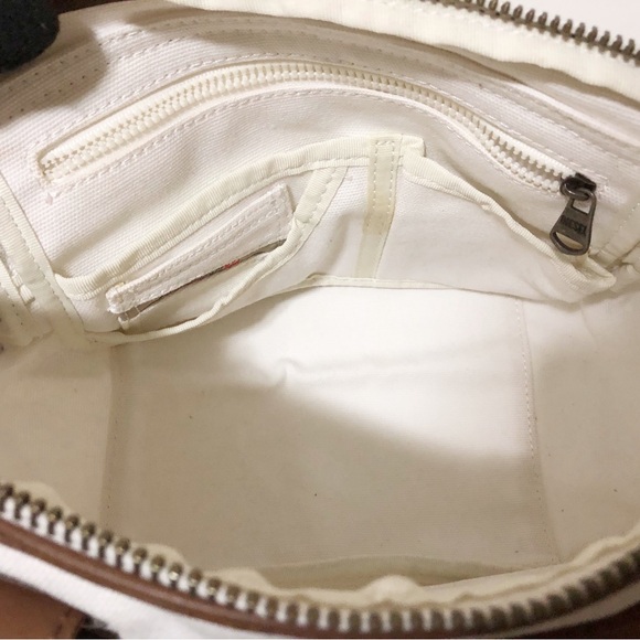 Authentic Diesel White Canvas Leather Distress Hardware Handbag Shoulder Bag - Picture 9 of 13